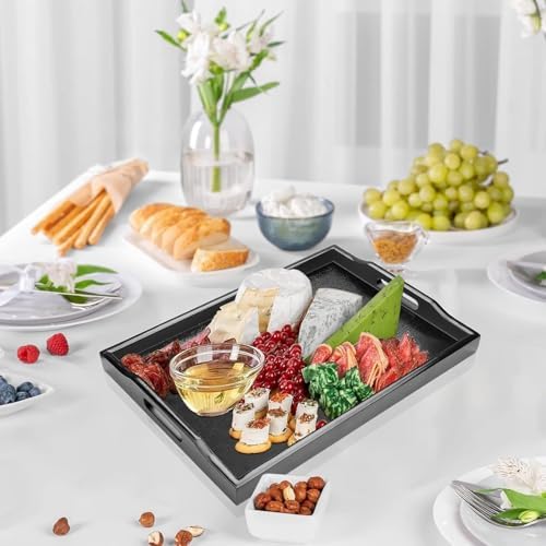 Zwart theeblad van massief hout, koffie, snacks, maaltijden, multifunctioneel serveerblad voor café, restaurant, hotel, thuis (40 x 30 cm)