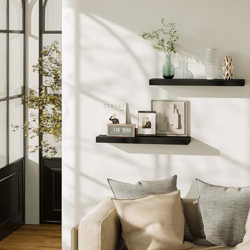 Zwevende plank, wandplank, decoratieve wandplank, set van 2, 60 cm wanddecoratie voor badkamer, keuken, woonkamer en slaapkamer (zwart)