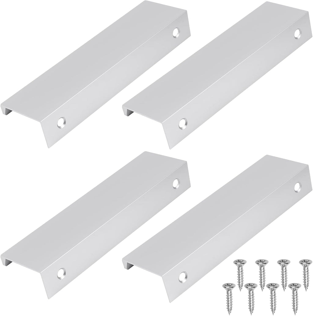 Set van 4 verborgen deurklinken, ladegrepen, aluminium kastgrepen, zilver, verborgen kastgrepen, moderne ladegrepen, verborgen kastgrepen