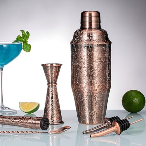 Cocktail-jigger - 3D-gepreegde dubbele drankmaat | Japanse barmaatbeker met schaalverdeling 1 oz/2 oz | Cocktailmaatbeker van antiek koper | Met de hand afwassen