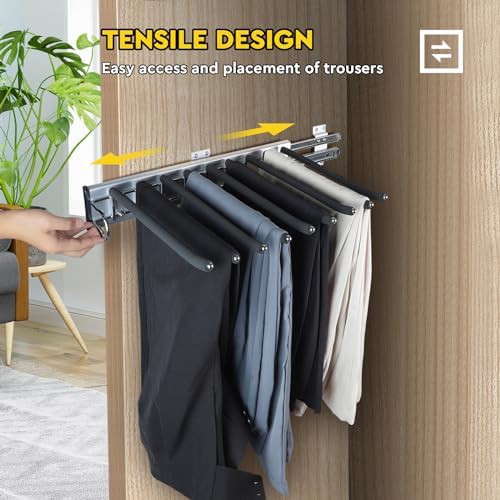 Uitschuifbare broekenhouder van roestvrij staal, uitschuifbaar, broekenrek voor kledingkast, broekenhanger met antislipbekleding, uitschuifbaar, broekenhouder, 9
