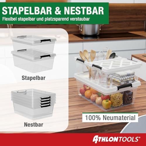 4 x 5 l opbergboxen met deksel, voedselveilig, sluitclips, kunststof box van 100% nieuw materiaal, transparant, kledingboxen, stapelbaar