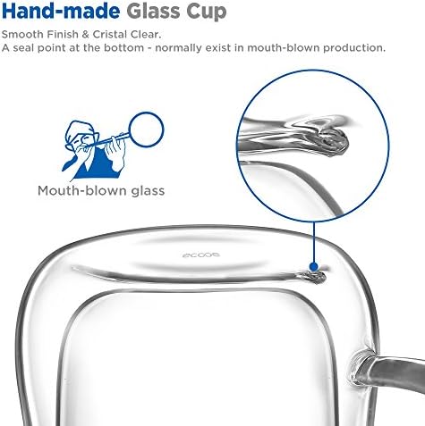 Set dubbelwandige latte macchiato-glazen, koffiekopjes van borosilicaatglas, set van 6, 350 ml, theeglazen met oor voor cappuccino, latte macchiato,