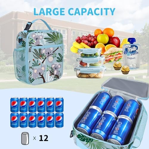 Groene koala-koeltas voor kinderen, kleine koeltas voor jongens en meisjes met flessenhouder, waterdichte lunchtas voor picknick en school
