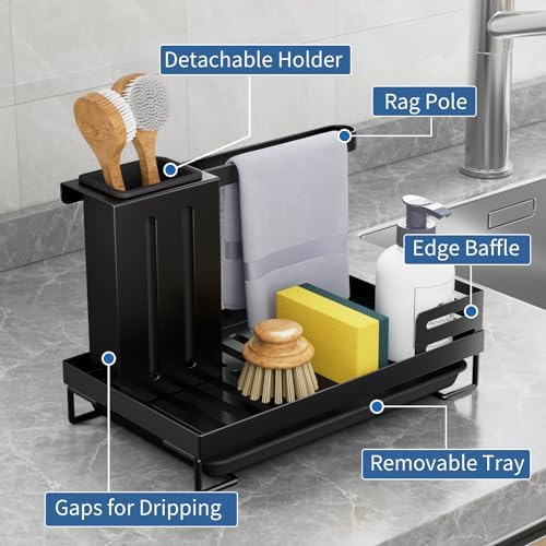 Spoelbakorganizer met afdruipbak, opbergmand voor keuken & badkamer, wastafelorganizer, sponshouder, keuken-spoelbakorganizer voor K