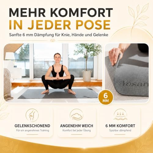 Yogamat incl. draagtas & videocursus I Antislip yogamat I Zachte gymnastiekmat I Sportmat 183 x 60 cm I Fitnessmat I Pilatesmat 6 mm dik