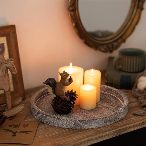 Rond houten dienblad, houten dienblad decoratie – 30 cm kaarsenplateau in landhuisstijl, decoratief dienblad, rustieke tafeldecoratie, salontafel, kandelaar