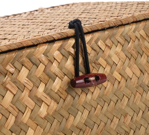 Mand met deksel, zeegras opbergmand, gevlochten opbergmanden, decoratieve opbergmanden voor het organiseren van planken, natuur