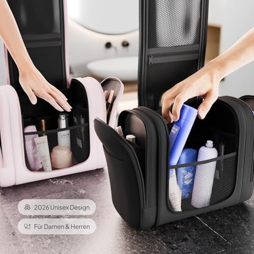 Toilettas XXL, 9 liter opbergruimte, 3-in-1 ophangbare toilettas voor dames, heren en kinderen, make-uptas voor op reis, wastas
