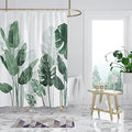 Douchegordijn, 180 x 180 cm, schimmelbestendig, met groene bladeren, planten, waterafstotend, douchegordijn van polyester, wasbaar, met 12 douchegordijnringen