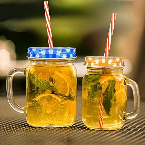 Set van 12 deksels voor weckpotten, metalen schroefdeksels voor drinkglazen, blikjes, jampotten, deksels, siliconenringen, vervangende deksels met 12 rietjes