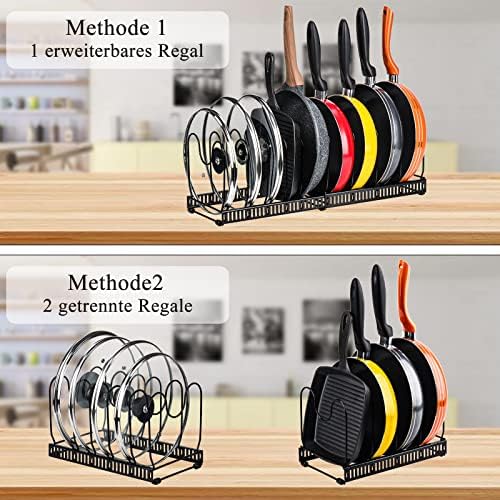 Pannenhouder voor lade, uitbreidbare pannenorganizer, dekselhouder met 10 verstelbare scheidingswanden, perfect voor potten en deksels, zwart
