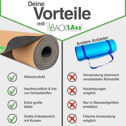 Yogamat Kurk XXL [50 % meer oppervlakte] met natuurrubber | antislip yogamat | duurzame yogamatten | fitnessmat met antislipzones | incl.