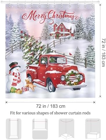 Douchegordijn Kerstvrachtwagen Kerstboom Kerstman Winterdouchegordijnen 180 x 180 cm Schimmelbestendig Waterdicht polyesterweefsel Wasbaar Badkamer