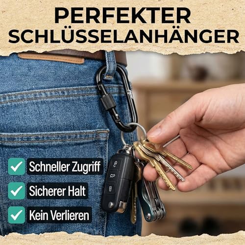 Karabijnhaken, klein pakket van 10 stuks, karabijnhaak-sleutelhanger, karabijnhaak met schroefsluiting + stopper, kleurrijke karabijnhaak-sleutelhangers, 7,5 cm grote karabijnhaak