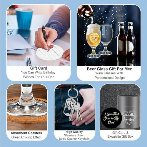 Gepersonaliseerde cadeaus voor papa: bierglas met gravure, verjaardagscadeau voor papa, vadercadeaus, kerstcadeaus voor mannen – 5 stuks