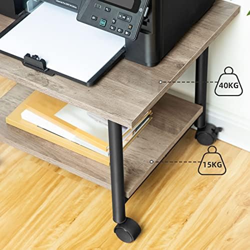 Printertafel, printerwagen met vergrendelbare wieltjes, verrijdbare printerstandaard met 2 niveaus, printerhouder in industrieel design, rolcontainer, voor op kantoor