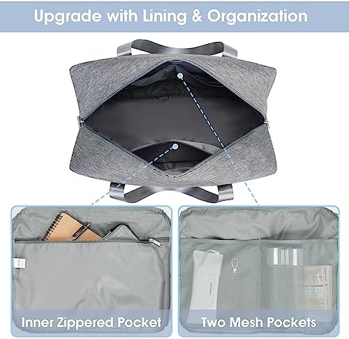 D-bagage tas voor het vliegtuig, opvouwbare reistas, weekendtas voor dames, sporttas, handbagage voor dames en heren, koffer, groot, 40 l (grijs)