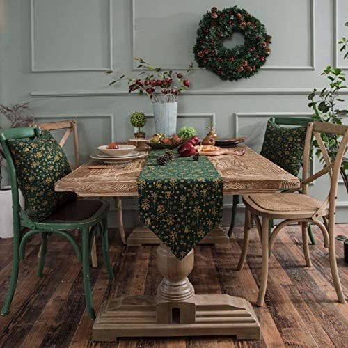 Kersttafelkleed, groen, met kerstboom en sneeuwvlokken, tafelkleed met warmdruk, kersttafeldecoratie, tafelkleed, tafellinnen, winter, kerst, keuken