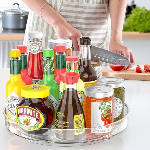 Set van 2 draaibare koelkastorganizers, 360° draaibaar kruidenrek, 24 cm draaibare keukenrek, draaibaar rek voor kruiden, flessen, cosmetica