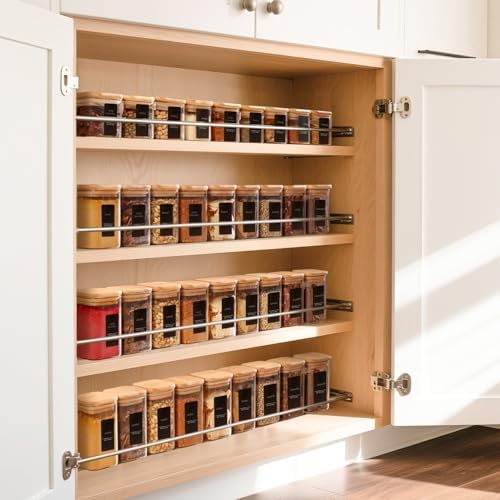 Vierkante kruidenpotjes, 12 x 120 ml, glazen kruidenpotjes met bamboedeksel, luchtdichte kruidenpotjes met 54 etiketten, voor kruiden, specerijen, kruidenrek, lade en