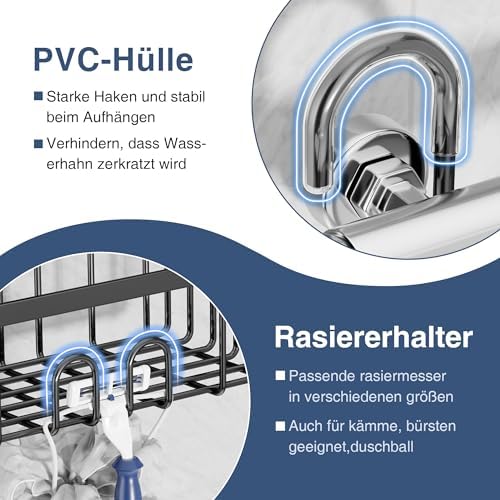 Doucherek om op te hangen, zwart, doucherek, douchemand, shampoohouder voor de douche, douchemand, ophanging van roestvrij staal, douchehouder zonder