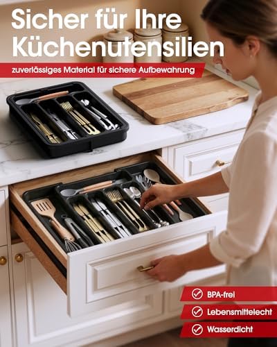 Bestekbak voor lades – uitneembare bestekbak voor lades, uitbreidbare praktische lade-inzet, efficiënte en veelzijdige keuken-O