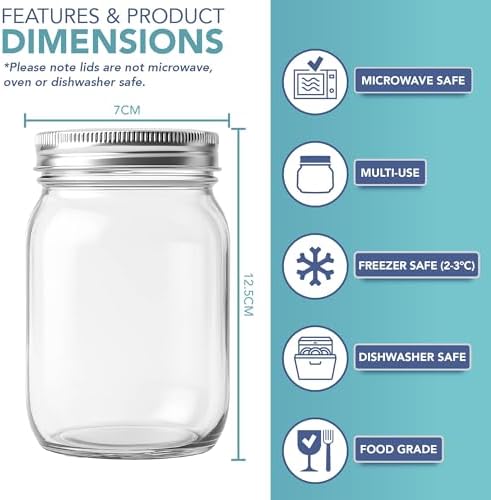 Glazen weckpotten met deksel, luchtdicht, 500 ml, voor overnight oats, zelfgemaakte jam, stevig glas met deksel voor honing, inmaken, conserveren, bewaren