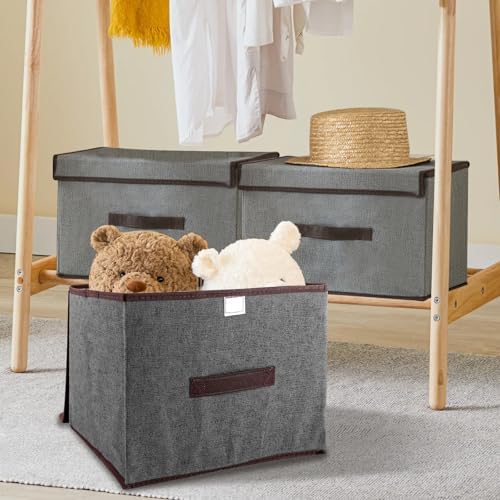 Opbergboxen van stof, 6 stuks, 36 x 23 x 24 cm, boxen met deksel, opvouwbaar, grijs voor kleding, sokken, kast, plank, kledingkast