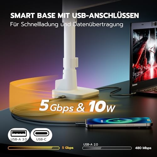 Monitorbeugel met USB A/C, monitorarm voor 17–49 inch platte, gebogen schermen, in hoogte verstelbare schermbeugel, tafelbeugel, draagvermogen max. 20
