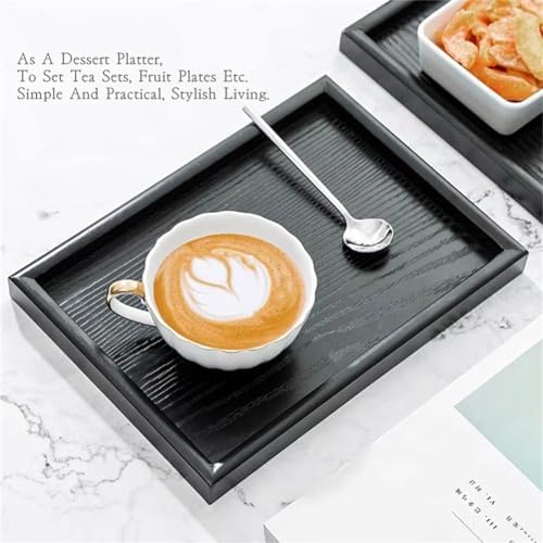 Zwart theeblad van massief hout, koffie, snacks, maaltijden, multifunctioneel serveerblad voor café, restaurant, hotel, thuis (40 x 30 cm)