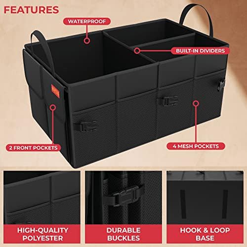 Grote kofferbakorganizer, kofferbakbox, stevige, opvouwbare boodschappentas, gereedschapshouder – Zwart – 50 cm x 38 cm x 26 cm