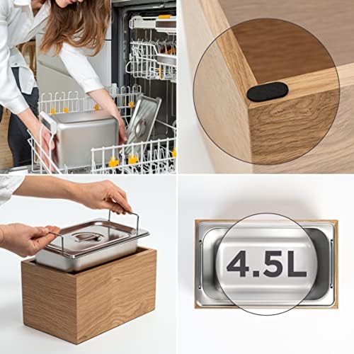 Holma Design bioafvalbak, 4,5 l, vaatwasmachinebestendig en van echt houtfineer, keukencompostbak voor bioafval, eiken