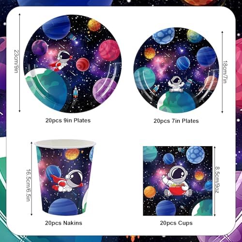 Astronauten-themafeestservies, ruimtevaarders, verjaardagsfeest, servies, papieren borden, bekers, servetten, feestartikelen, tafeldecoratie, voor 24 personen