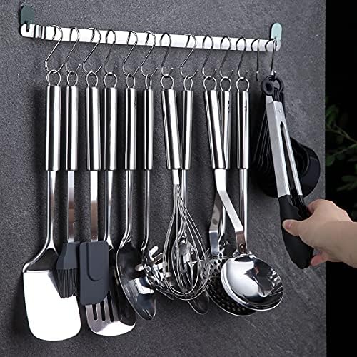 Keukengerei-set, 38-delig, roestvrijstalen pannenset, keukengerei met opbergrek en ophanghaak, vaatwasmachinebestendig
