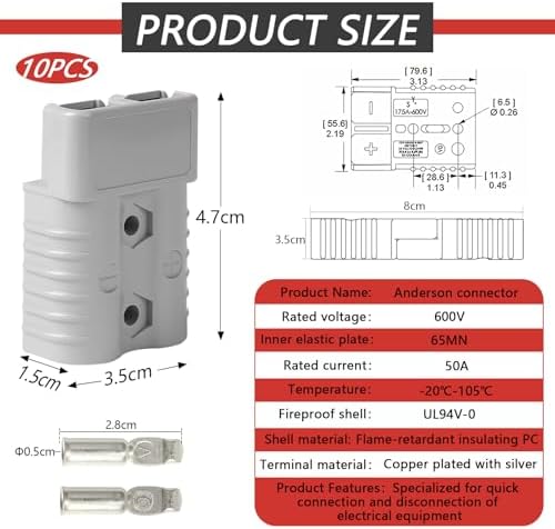 Anderson-stekker 50 A, accuaansluiting 50 A 600 V, snelstekker voor accu's, hoogstroomstekker voor auto's, caravans, boten, zonne-installaties,