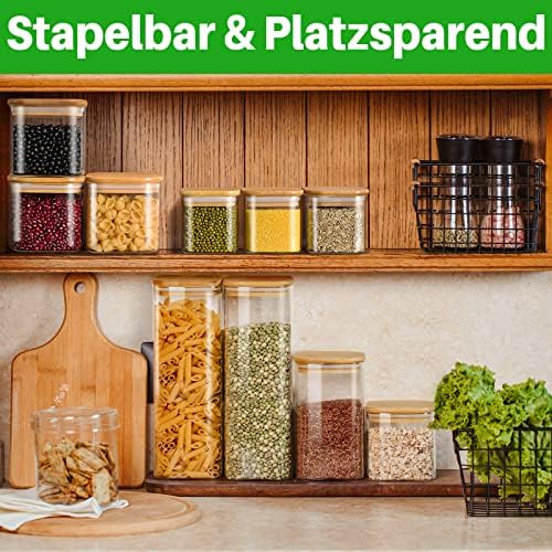 Glazen voorraadpotten met deksel, set van 10, vierkante voorraadpotten, 2500 ml/1500 ml/750 ml/350 ml, grote voorraadpotten, luchtdichte glazen potten, keuken