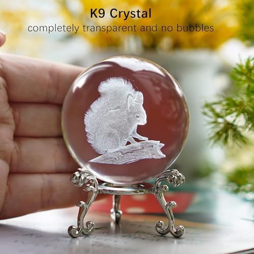 3D-kristallen bol, 6,1 cm, lasergravure, verzamelobject, eekhoornfiguur, presse-papier, decoratieve glazen bol