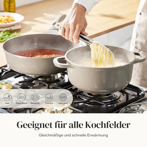 Pannenset, keramische pannenset, inductie, kookgerei, 11-delig, inductiepannenset met glazen deksel, PTFE-vrij, PFAS-vrij, geschikt voor alle soorten fornuizen