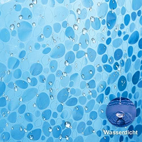 Anti-schimmel douche-/badgordijn met magneetgewicht aan de onderkant, 0,2 mm (183 x 200 cm), waterdicht, antibacterieel, EVA, 3D-steenpatroon, blauw, inclusief 12 S