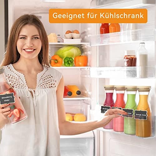 Set van 4 glazen karaffen, 1 liter, waterkaraf met deksel, dikker en steviger waterglas, glazen kan voor dranken, glazen fles, wijnkaraf, karaf S