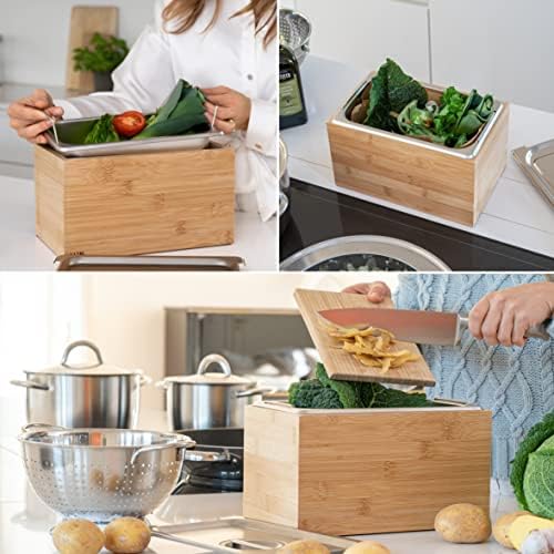 Holma Design bioafvalbak, 4,5 l, vaatwasmachinebestendig en van massief echt hout, keukencompostbak voor bioafval, bamboe
