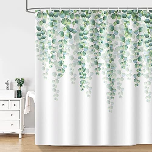 Douchegordijn Eucalyptusgroene bladeren Planten-douchegordijnen 180 x 180 cm Schimmelbestendige, waterdichte polyesterstof Wasbaar badkamergordijn voor de badkamer