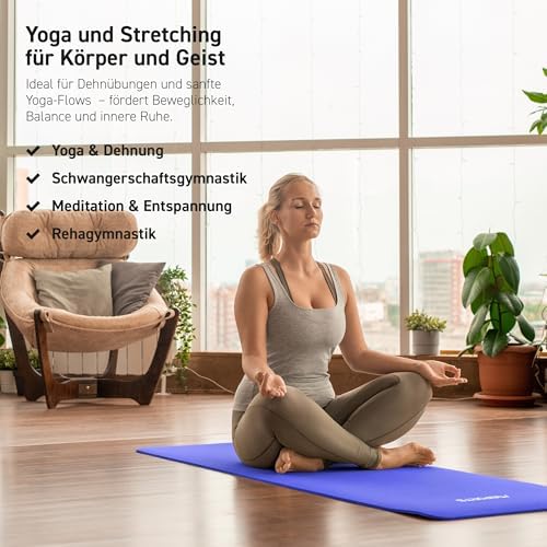 Gymmat Premium I Yogamat antislip en extra dik – incl. draagriem + oefenposter + workout-app I Huidvriendelijke sportmat – 190x60x1,5
