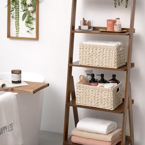 Opbergmand, set van 2 manden, grote gevlochten mand voor de badkamer, witte mand voor planken, waterbestendige manden, gevlochten plankmanden met handvatten, Beaut