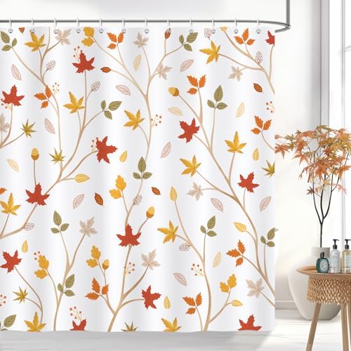 Douchegordijn Esdoornbladeren Natuurlijke bladeren Herfst Planten Gele douchegordijnen 180 x 180 cm Schimmelbestendig Waterdicht Polyesterweefsel Wasbaar Badkamer-C