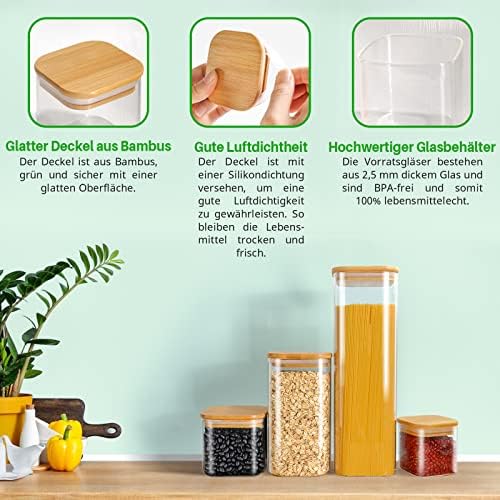 Glazen voorraadpotten met deksel, set van 10, vierkante voorraadpotten, 2500 ml/1500 ml/750 ml/350 ml, grote voorraadpotten, luchtdichte glazen potten, keuken