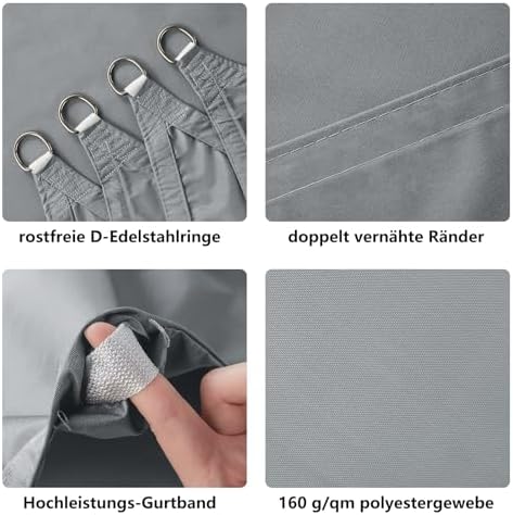 Zonnescherm, waterdicht, rechthoekig, 4 x 5 m, zonwering, waterafstotend premium PES-polyester met UV-bescherming voor balkon, tuin, terras, lichtgrijs
