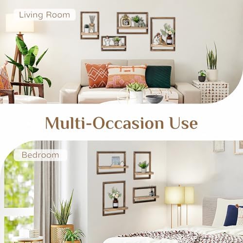 Houten wandplank, wanddecoratie voor de woonkamer: set van 4 planken, wandplanken, wandplankjes – rustieke wanddecoratie voor de slaapkamer (bruin)