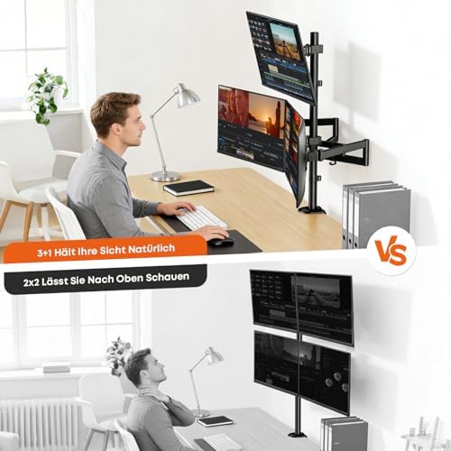 Monitorbeugel voor 4 monitoren van 17 inch – 27 inch – monitortafelbeugel voor LED-LCD-schermen, in hoogte verstelbare monitorbeugel boven elkaar